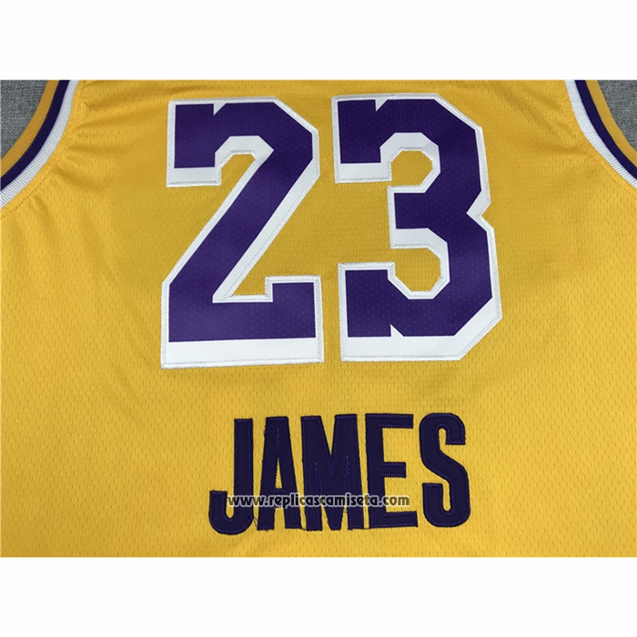 Camiseta Los Angeles Lakers Lebron James #23 Icon 2020 Final Bound Amarillo